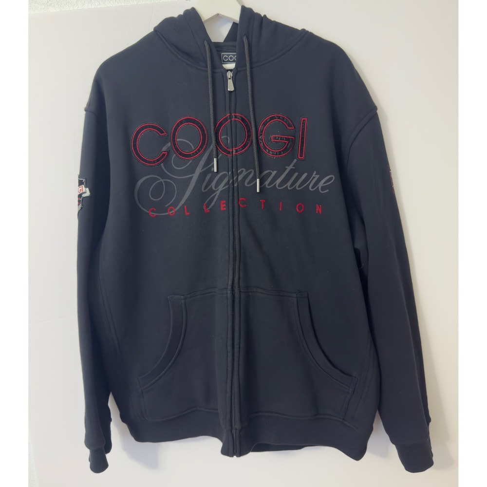 Coogi Signature Collection Zip Hoodie Mens XXL Black Embroidery Hip Streetwear